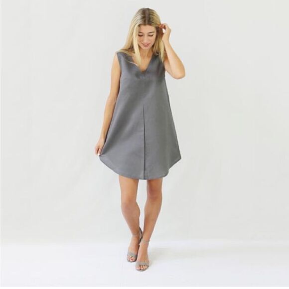 Anthropologie Kestan Alton Gray Sleeveless Organic Cotton Linen Blend Dress - Picture 1 of 14